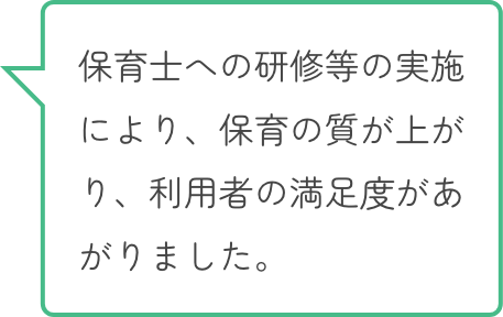 保育士への研修等の実施により、保育の質が上がり、利用者の満足度があがりました。